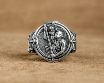 Saint Christopher Silver Ring, St Christopher Pinky Men Ring Jewlry, Faith Ring For Christian, Saint Christopher Religious Jewelry, Men Gift