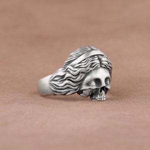 Aphrodite Skull Gothic Pinky Ring, Goddes Venus Statement Ring, Handmade Sterling Silver Biker Ring, Cool Greek Mythology Ring For Her image 2