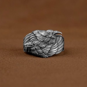 Odin&#39;s Ravens Hugin and Munin Biker Ring, The Birds of Prophecy in Norse Mythology Ring, Cool Scandinavian Viking Mythology Jewelry for Him