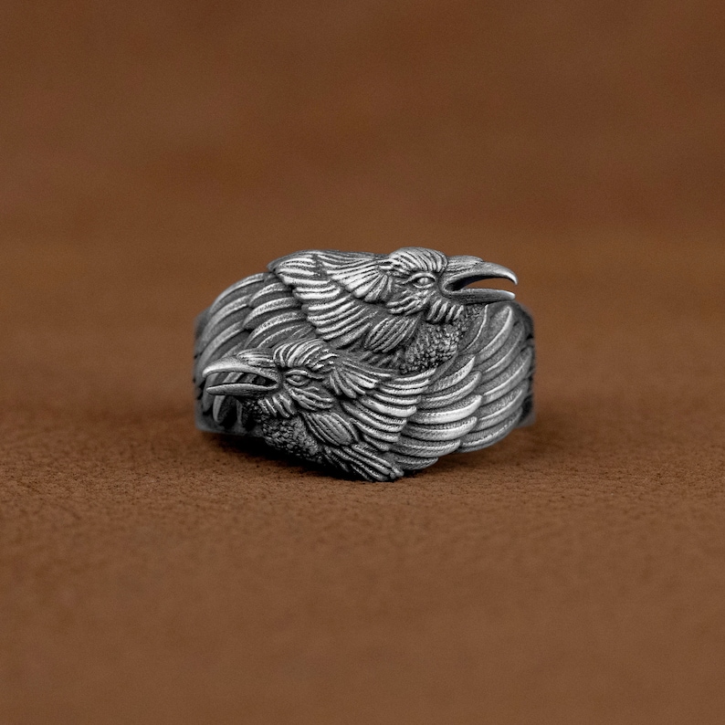 Dual Raven Rings Odin's Ravens Hugin and Munin Biker Ring, the Birds of Prophecy in ...