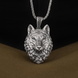 Nordic Wolf Head Mens Necklace in 925 Sterling Silver, Handmade Personalized Silver Wolf Pendant, Wild Wolf Mens Talisman, Birthday Gifts
