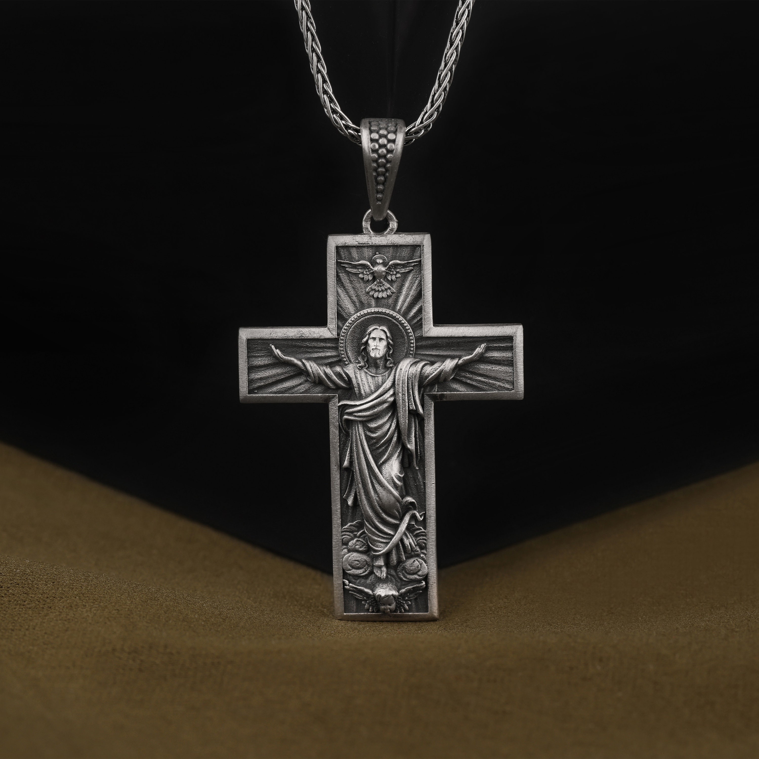The Resurrection of Jesus in Cross Pendant, 925 Sterling Silver