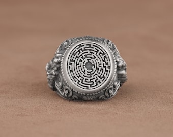 Anillo de mitología griega, Anillo de escultura griega de Teseo y Minotauro, Anillo de plata de ley para hombres, Joyería de arte griego antiguo, Regalo para amantes de la historia