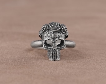 3D Skull Ring for Men, Mexican Gothic Ring, Fantasy Ring for Best Friend, Gothic Ring, Bikers Men Ring, Sterling Silver Ring, Halloween Ring