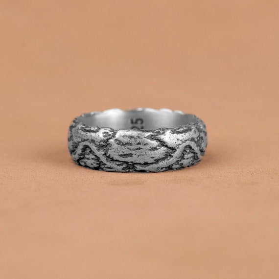 Men's Handmade Sterling Silver Nugget Wedding Ring - Size 11, Textured Band, Made In USA - View #6