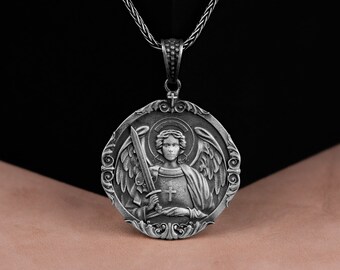 Saint Michael Handmade The Archangel Sterling Silver Men Charm Necklace, Archangel Pendant, St Michael Cristian Jewelry, Christian Necklace