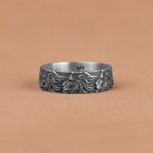 Silver Male African Lion Engraved Ring Band Ring, Silver Zodiac Leo Ring, Handmade Wedding Band Ring, Minimalist Cool Ring, Gifts For Mother