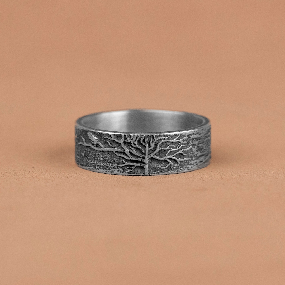 Celtic Yggdrasill Silver Wedding Band Ring, Tree of Life Silver Band ...