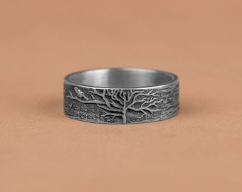 Celtic Yggdrasill Silver Wedding Band Ring, Tree of Life Silver Band Ring, Celtic Wedding Jewelry, Engagement Ring, Gifts For Boyfriend