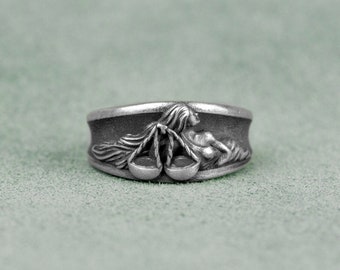 Unique Libra Silver Band Ring, Horscope Oxidized Silver Men Ring, Zodiac Sign Wedding Jewelry, Zodiac Silver Gift Jewelry, Gift For Mother