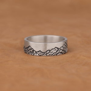 Mountains and Pine Trees Forest Art Ring Silver Ring, Minimalist 925 ...