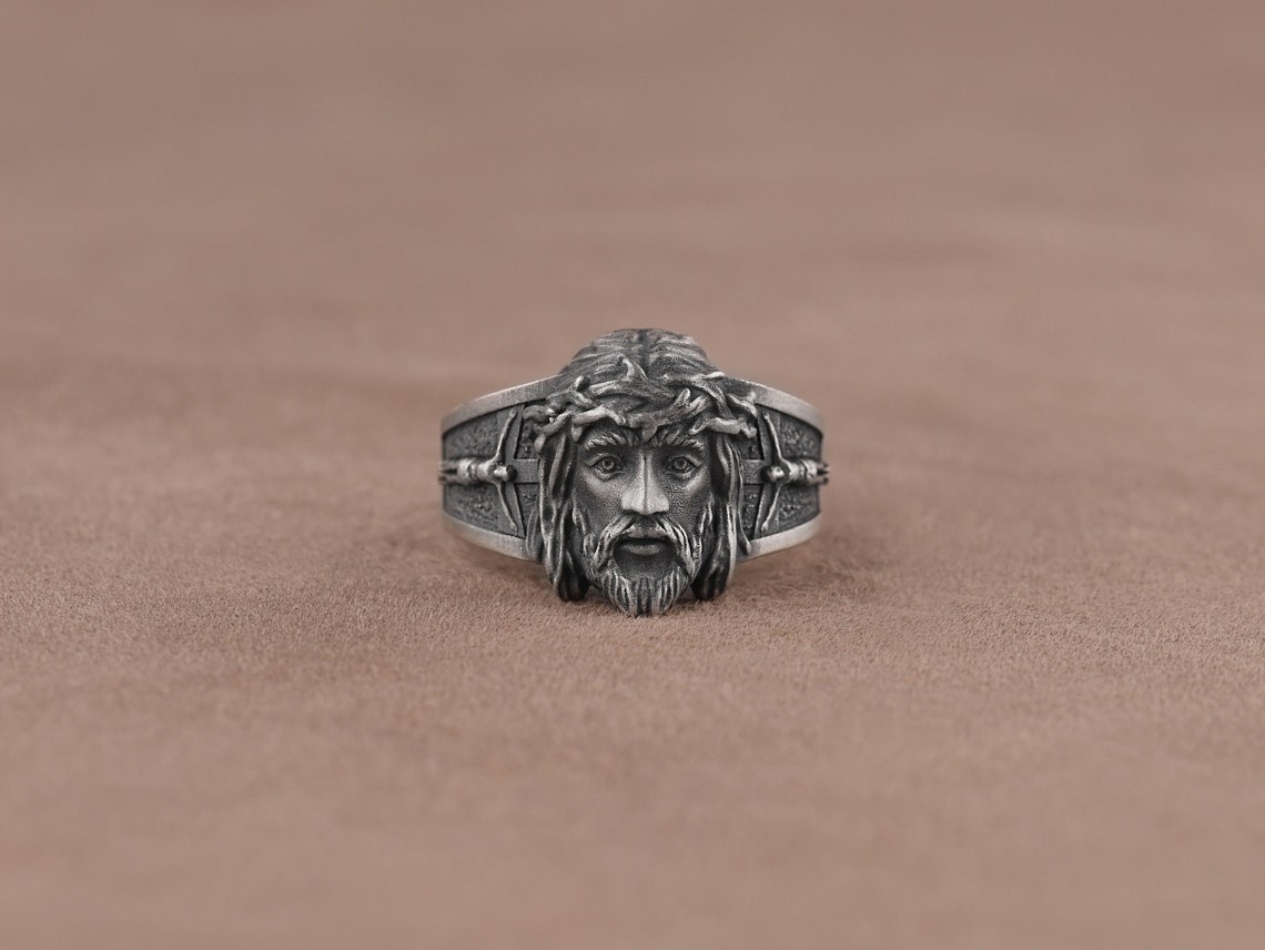 Jesus Christ Face Ring Jesus Anillo Rostro Ring Men Signet - Etsy