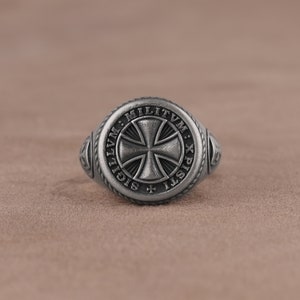 Handmade Templar Cross Wedding Band, Knight Templar Silver Ring, Catholic Ring, Christian Signet Ring, Maltese Templer Symbol Religious Ring