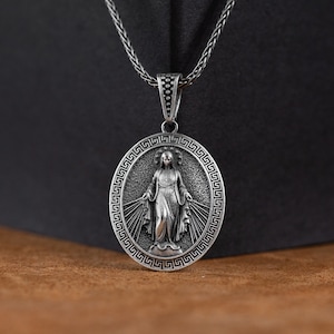 Oxidized Silver Personalized Virgin Mary Necklace, Personalized Silver Holy Mother Pendant, Handmade Virgin Mary Pendant, Christian Jewelry