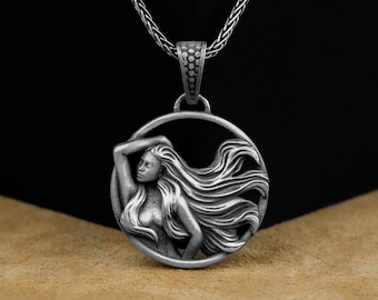 Virgo Pendant, Unique Virgo Zodiac Astrology Silver Men Necklace, Engraved Virgo Horoscope Necklace, Anniversary Gift, Zodiac Sign Jewelry