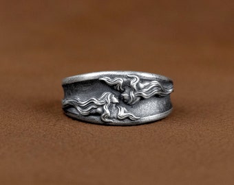 Engraved Gemini Silver Band Ring, Zodiac Silver Men Band Ring, Oxidized Silver Wedding Jewelry, Animal Lover, Birthday Gifts