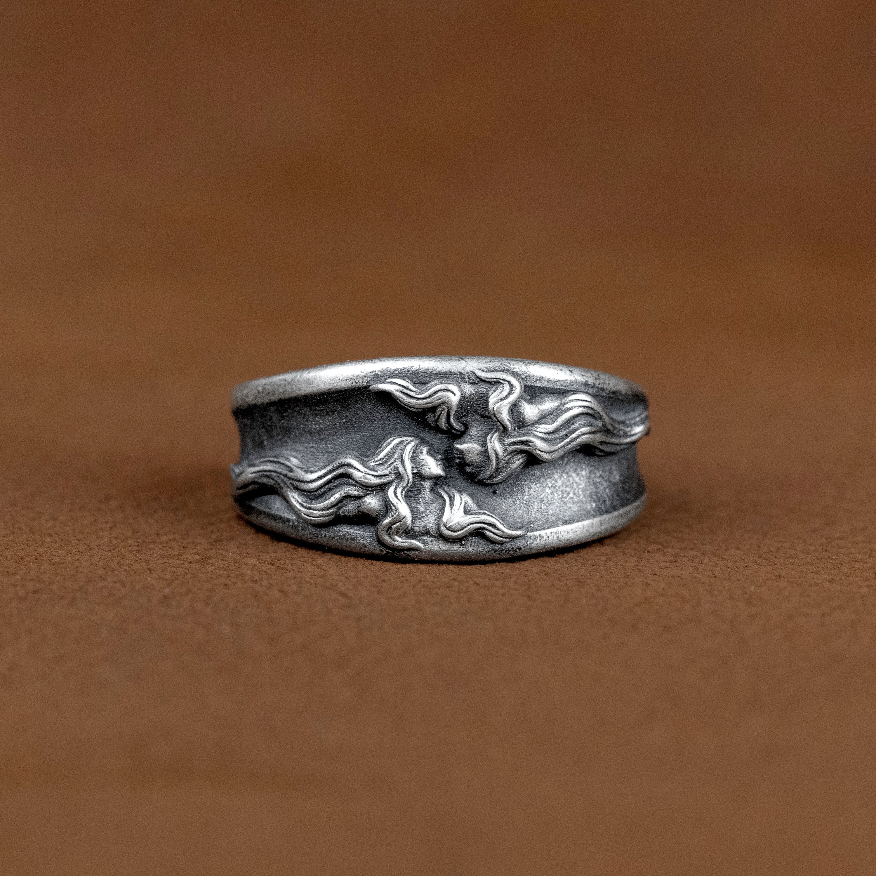 Engraved Gemini Silver Band Ring, Zodiac Silver Men Band Ring