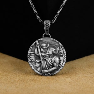 Saint Christopher Pendant, Silver Saint Christopher Men Necklace , Unique St Christopher Baby Jesus Prayer Catholic Personalized Necklace