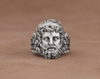 God of The Sea Poseidon Statement Ring, Trident Engraved Greek Mythology Ring, Roman God Neptune Ring, Handmade Sterling Silver Biker Ring