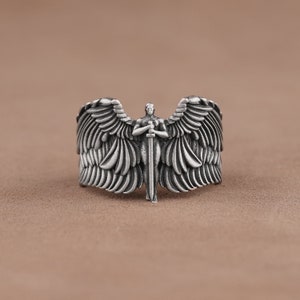 Michael the Archangel Wrap Ring in 925 Sterling Silver, St Michael Mens Signet Ring, Handmade Thumb Ring for Him, Unique Religious Jewelry