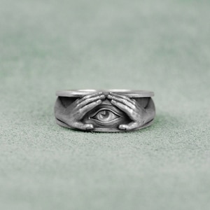Mosonic Sivler Ring, Eye of Providence Silver Ring, Mosonic Symbol Eye of Providance Band Ring, Sterling Silver Masonic Ring, Gift For Dad