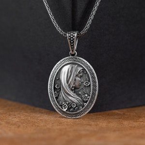Mother Mary in Roses Custom Necklace, Handmade 925 Sterling Silver Religious Jewelry, Catholic Jewelry, Gift For Husband, Anniversary Gift