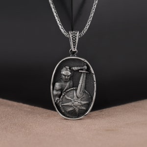 Gladiator Pendant Necklace, Knight Shield and Sword Necklace, Sterling Silver Necklace, Medieval Jewelry, Mens Silver Necklace, Gift for Him