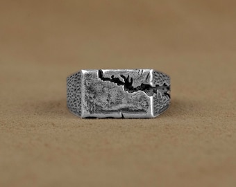 Hammered Broke Silver Men Ring, Engraved Broke Rock Pinky Ring, Oxidized Silver Jewelry, Gift Ring For Boyfriend, Anniversary Gift