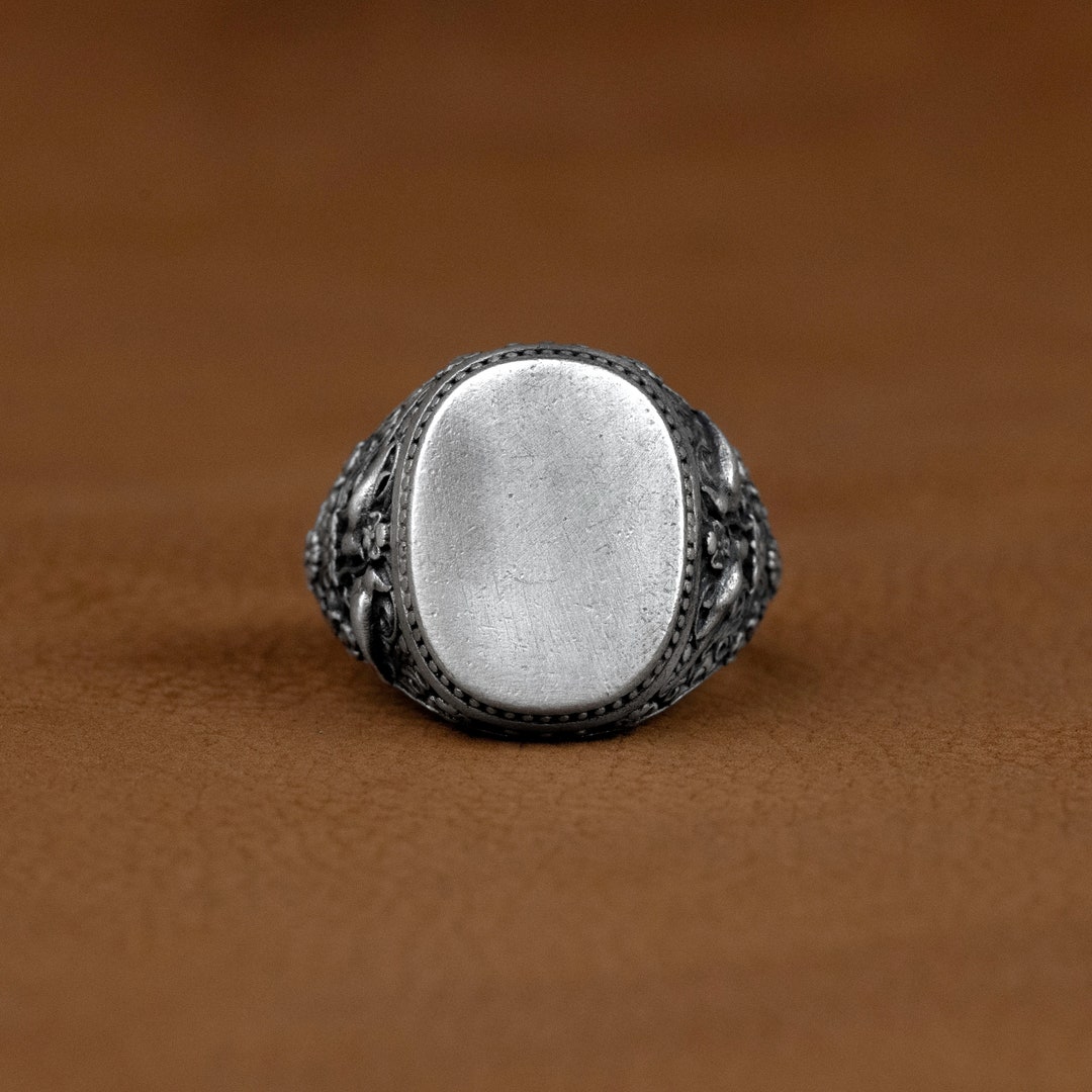 Handamde Handamde Parrot and Flower Engraved Pinky Ring, Nature Inspired Silver ...
