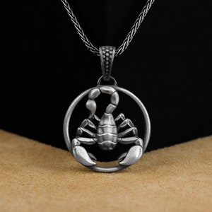 Scorpio Pendant, Scorpio Astrology Silver Men Necklace, Engraved Scorpion Horoscope Unique Necklace, Scorpio Zodaic Gift, Man Gift Jewelry
