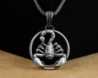 Scorpio Pendant, Scorpio Astrology Silver Men Necklace, Engraved Scorpion Horoscope Unique Necklace, Scorpio Zodaic Gift, Man Gift Jewelry