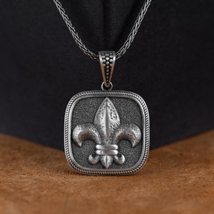Handmade Fleur De Lis Custom Silver Necklace, French Men Necklace, Medieval Jewelry, New Orleans Charm, French Royalty, Anniversary Gift