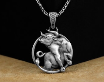 Bull Pendant, 925 Sterling Silver Bull Unique Men Necklace, Zodiac Taurus Pendant Chain, Animal Necklace, Gift For Birthday, Men Pendant