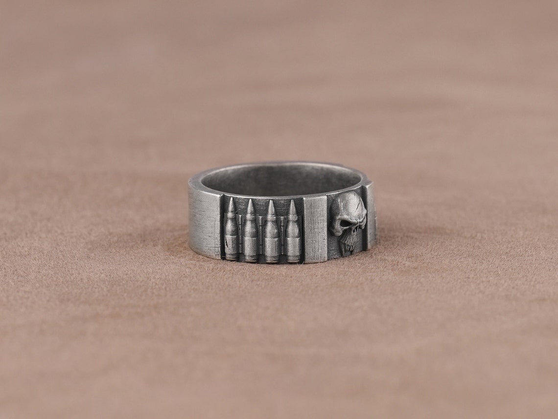 Skull Punisher Ring Gothic Fan Art Bandolier Ring Oxidized - Etsy