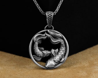 Vissen hanger, sterrenbeeld vissen unieke zilveren mannen ketting, gegraveerde vissen bedelketting hanger, horoscoop sieraden, dierenvriend cadeau