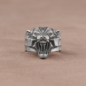 Elegant Panther Ring, Sterling Silver Men Signet Ring, Norse Mythology, Fenrir Panther Biker Ring, Men Jewelry, Mythological Ring For Men