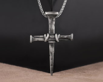 Cross of Nails Necklace, 3D Cross Pendant, Crucifix Necklace, Sterling Silver Christian Necklace, Religious Gift for Mama, Catholic Necklace