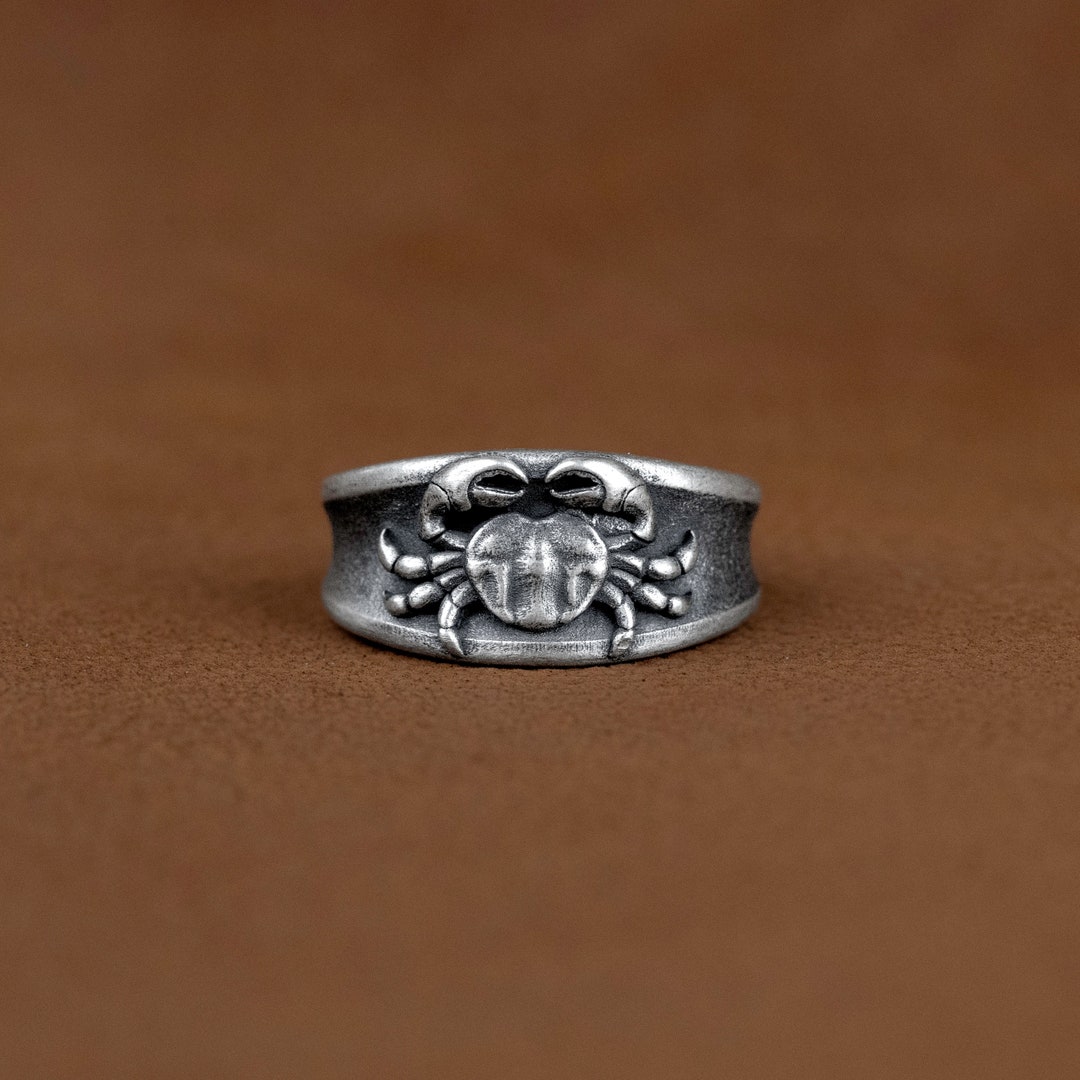 Cancer Silver Band Ring, Zodiac Cancer Wedding Oxidized Silver Band Men ...