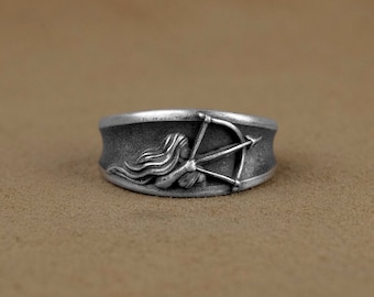 Engraved Zodaic Sagittarius Silver Band Ring, Wedding Band Jewelry, Unique Horoscope Jewelry, Gift For Birthday, Gift For Girlfriend