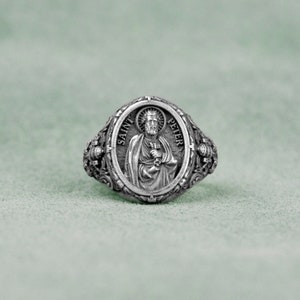 Saint Peter Apostle Silver Men Ring, Saint Peter Apostle Keys of Heaven Shield Christian Ring, Gift For Husband, Anniversary Gift, Mom Gift