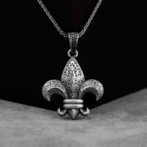 Handmade Fleur De Lis Heraldic Silver Necklace, Medieval Lily Figure Flower Fine Jewelry, Faith Necklace, Anniversary Gift, Wedding Neckalce