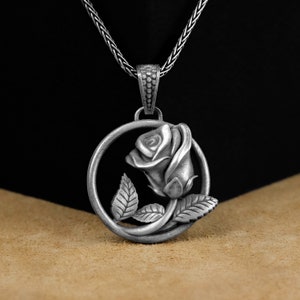 Silver Rose Pendant, Bohemian Sterling Silver Floral Necklace, Rose Flower Neckalce Pendant, Silver Bothanic Jewelry, Anniversary Gift