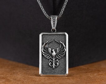 Wisiorek Phoenix, spersonalizowany naszyjnik Phoenix Fire Bird, oksydowany naszyjnik Guardian Fire Bird, mitologiczna biżuteria prezentowa, prezent rocznicowy