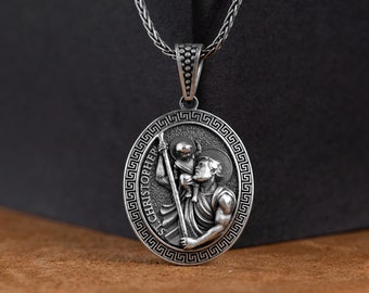 Saint Christopher Silver Necklace, Handmade St Christopher Pendant, Catholic Jewelry, Religious Jewelry, Men Christopher Necklace, Men Gift
