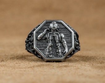 Scuba Diving Silver Men Ring, Scuba Water Sport Gift For Boyfriend, Modern Ocean Lover Jewelry, Underwater Ring For Husband, Men Silver Ring