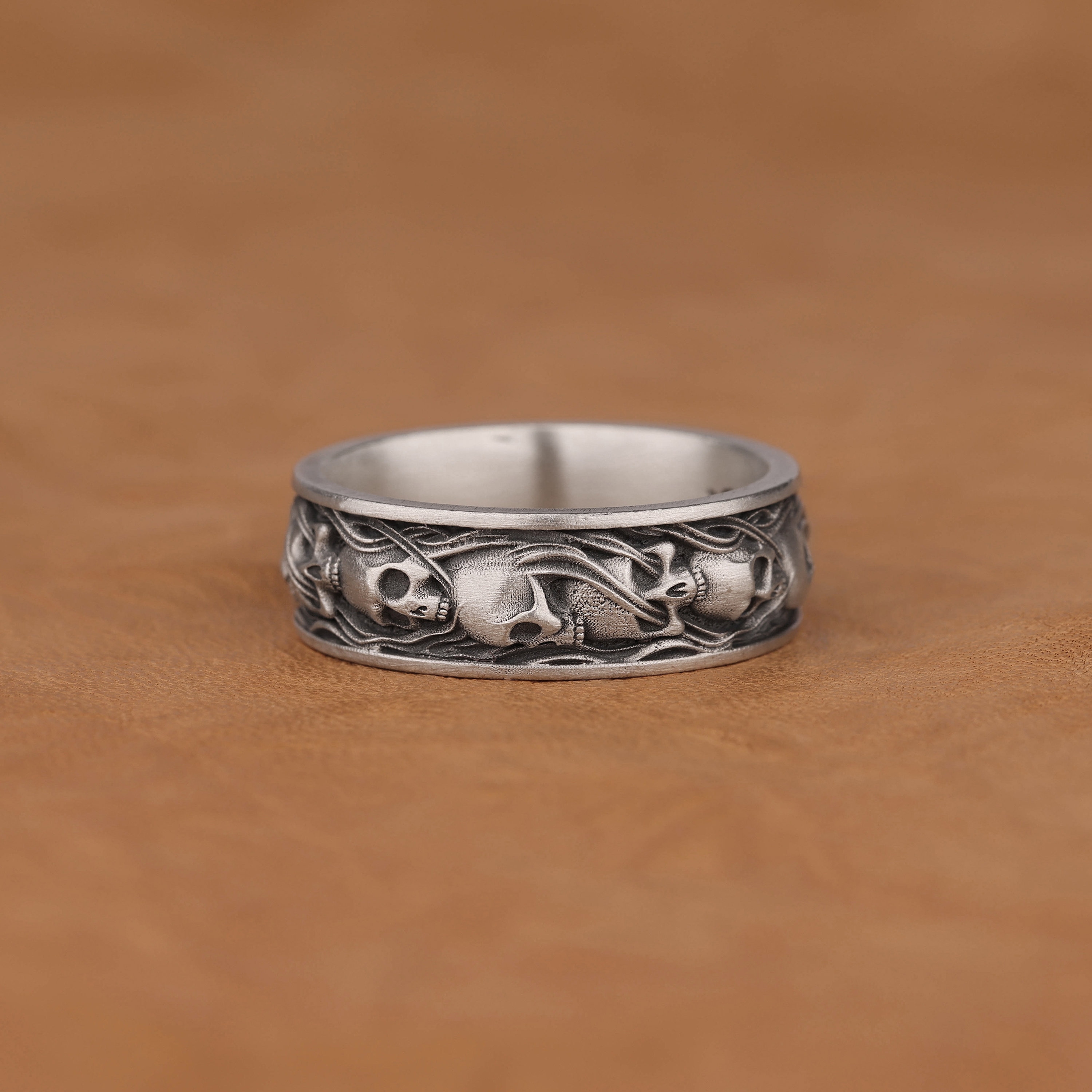 Skulls in Smoke Gothic Band Ring, Handmade Cool Mens Statement Ring ...