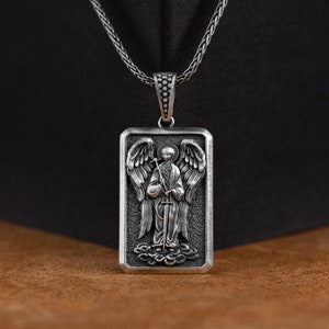Saint Gabriel Pendant, Sterling Silver Saint Gabriel Personalized Men Necklace, Pray For Us Archangel Gabriel Men Pendant, Catholic Jewelry