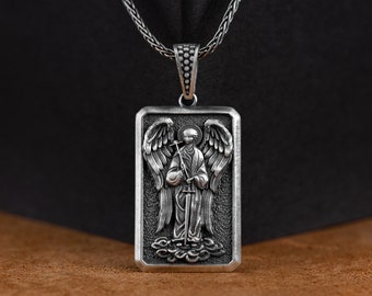 Wisiorek Świętego Gabriela, Srebrny naszyjnik dla mężczyzn z personalizacją Świętego Gabriela, Módl się za nami Archanioł Gabriel Wisiorek dla mężczyzn, Biżuteria katolicka