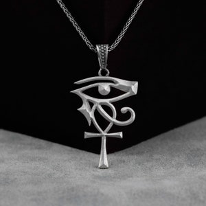 Silver Ankh Men Neckalce, Eye of Horus and Ankh Fantasy Charm Pendant, Pagan Necklace, Gift For Best Friend, Anniversary Gift, Birthday Gift