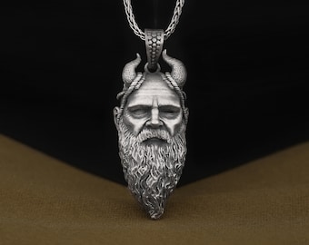 Mimir the Celtic Fea God of War Pendant, Realistic 3D Mimir Head Necklace, Cool Gamer Geek Birthday Gift, Oxidized Sterling Silver Necklace